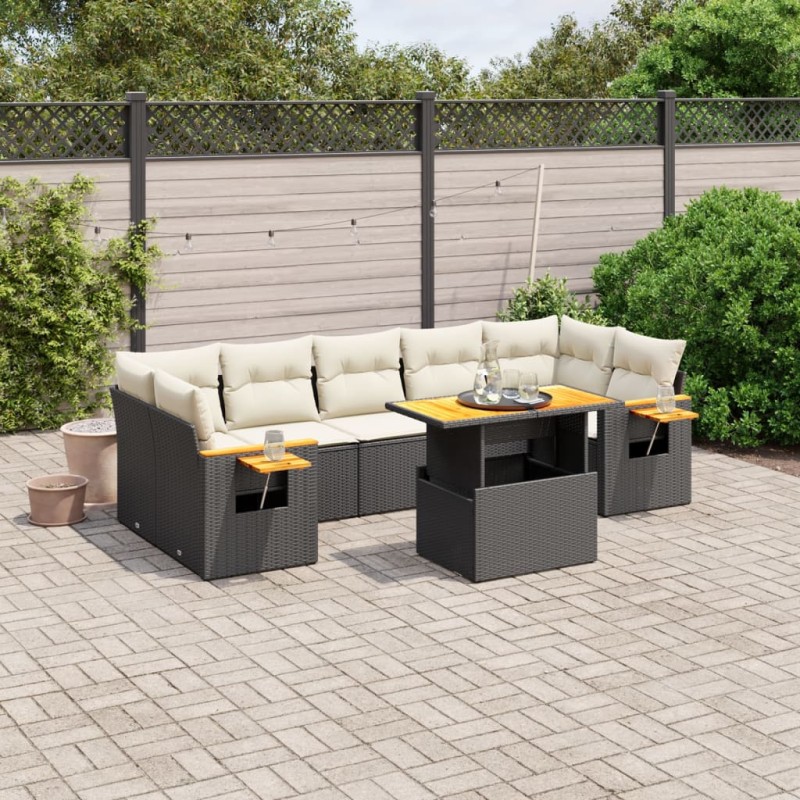 vidaXL Set de sofás de jardín 8 piezas y cojines ratán sintético negro vidaXL Set de sofás de jardín 8 piezas y cojines ratán sintético negro