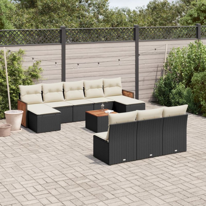 vidaXL Set de sofás de jardín 11 pzas y cojines ratán sintético negro vidaXL Set de sofás de jardín 11 pzas y cojines ratán sintético negro