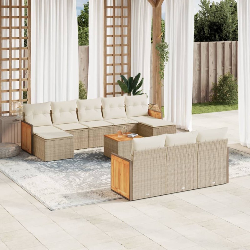vidaXL Set de sofás de jardín 11pzas con cojines ratán sintético beige vidaXL Set de sofás de jardín 11pzas con cojines ratán sintético beige