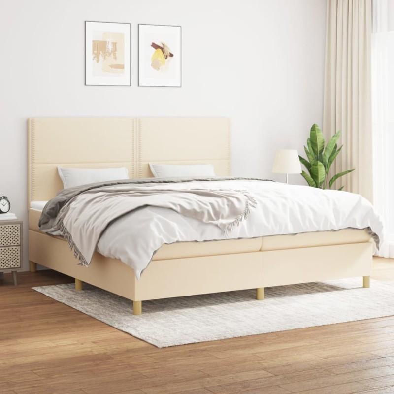 vidaXL Cama box spring con colchón tela color crema 200x200 cm