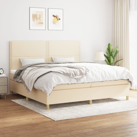 vidaXL Cama box spring con colchón tela color crema 200x200 cm