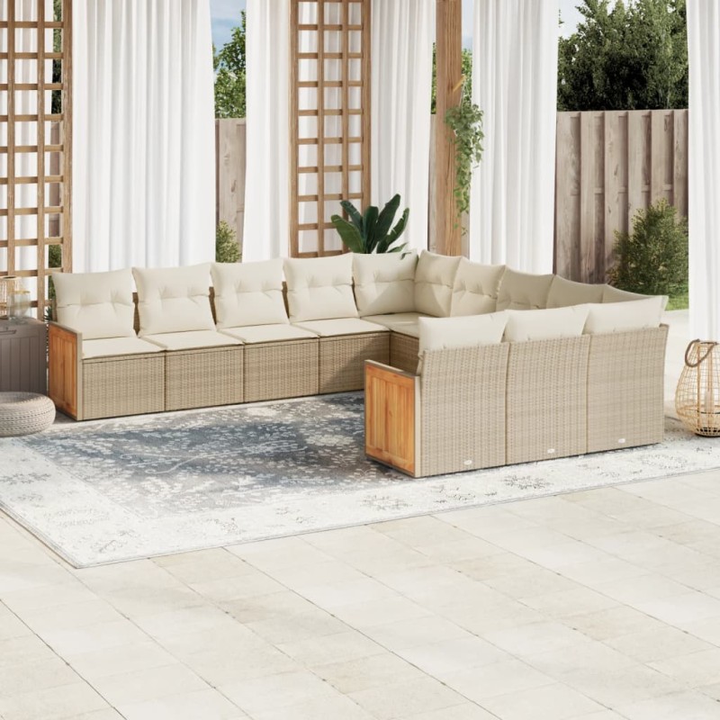 vidaXL Set de sofás de jardín 11pzas con cojines ratán sintético beige vidaXL Set de sofás de jardín 11pzas con cojines ratán sintético beige