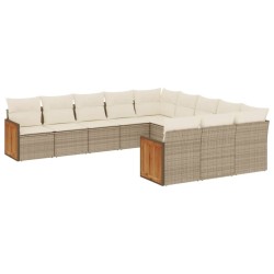 vidaXL Set de sofás de jardín 11pzas con cojines ratán sintético beige