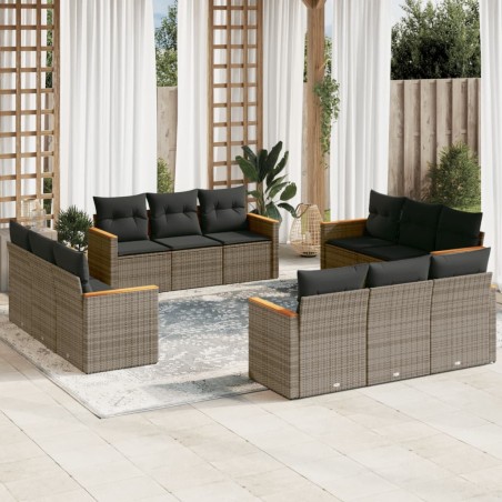 vidaXL Set de sofás de jardín 12 pzas con cojines ratán sintético gris