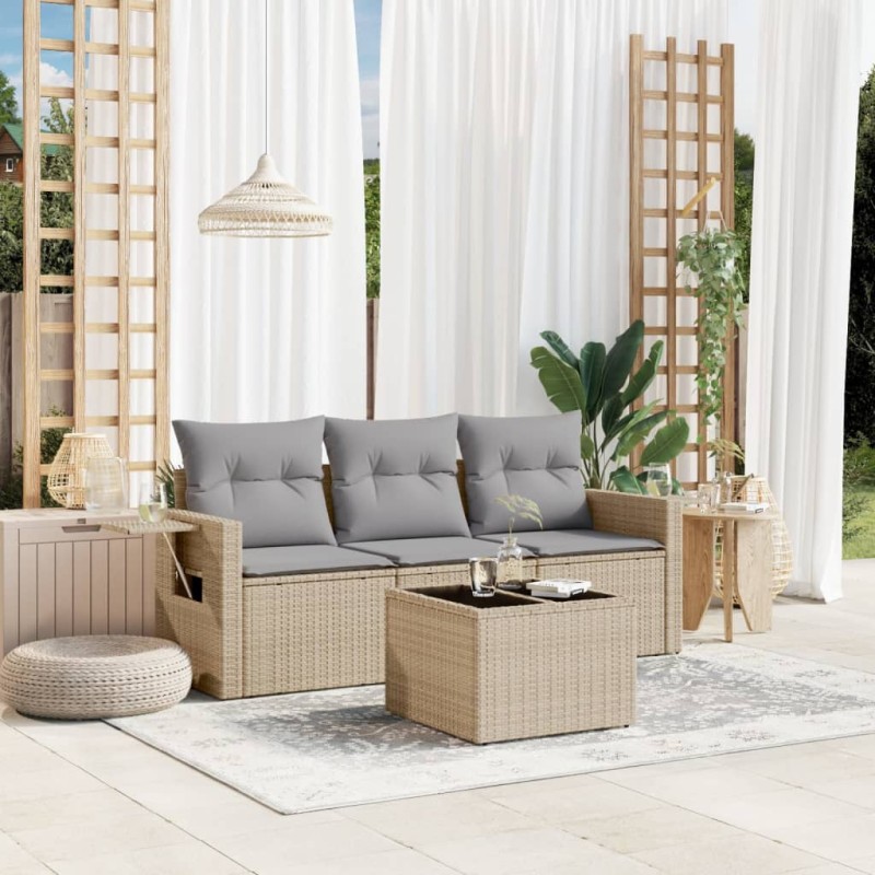 vidaXL Juego de sofás jardín con cojines 4 pzas ratán sintético beige vidaXL Juego de sofás jardín con cojines 4 pzas ratán sintético beige