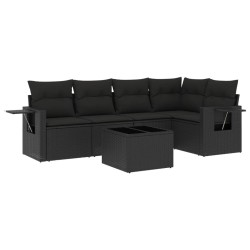 vidaXL Set de sofás de jardín 6 piezas y cojines ratán sintético negro