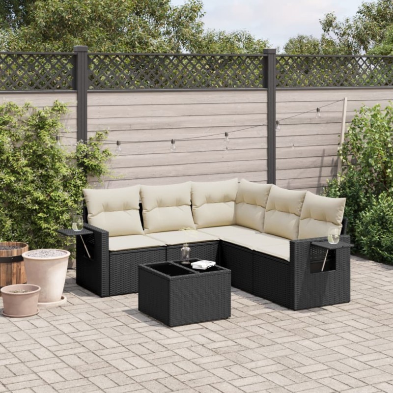 vidaXL Set de sofás de jardín 6 piezas y cojines ratán sintético negro vidaXL Set de sofás de jardín 6 piezas y cojines ratán sintético negro