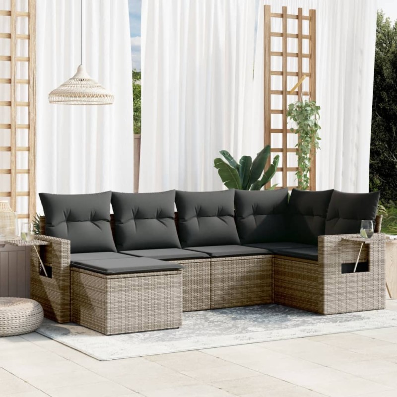 vidaXL Set de muebles de jardín 6 pzas y cojines ratán sintético gris