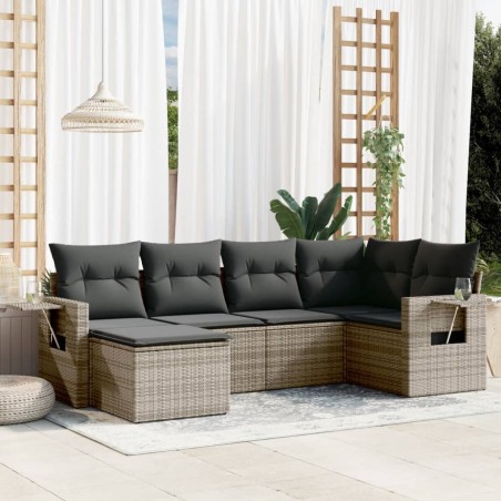 vidaXL Set de muebles de jardín 6 pzas y cojines ratán sintético gris