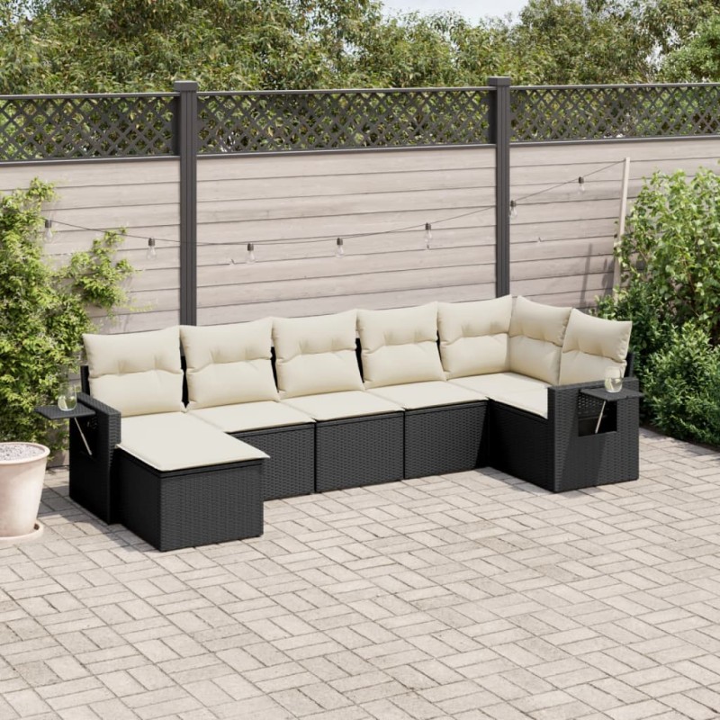 vidaXL Set de comedor de jardín 7 pzas y cojines ratán sintético negro vidaXL Set de comedor de jardín 7 pzas y cojines ratán sintético negro