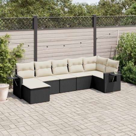vidaXL Set de comedor de jardín 7 pzas y cojines ratán sintético negro