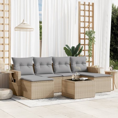 vidaXL Set sofás de jardín 7 piezas y cojines ratán sintético beige
