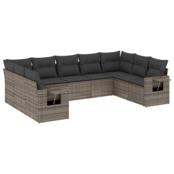 vidaXL Set de muebles de jardín 9 pzas y cojines ratán sintético gris