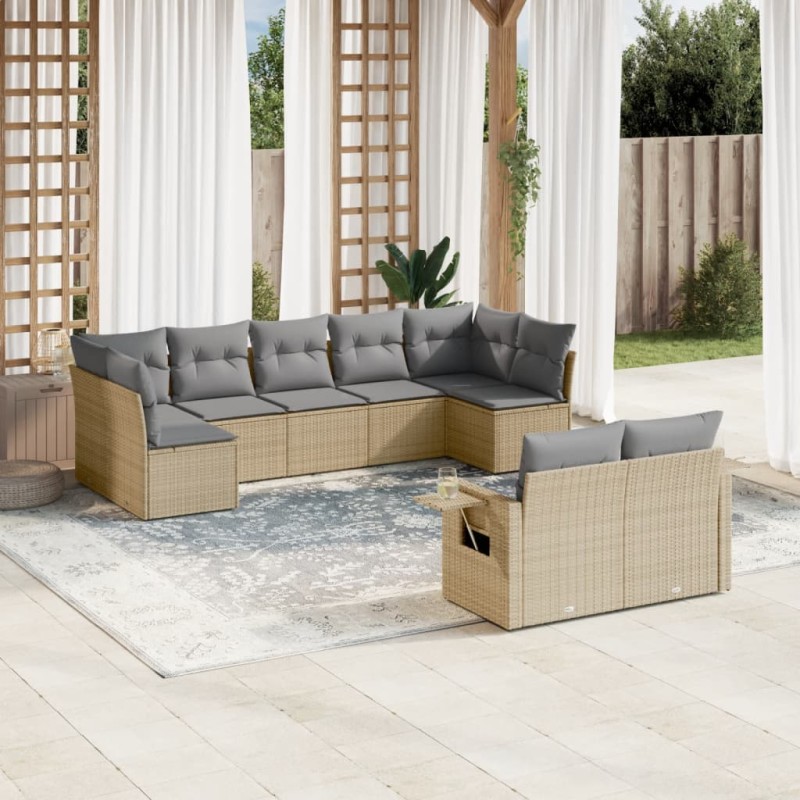 vidaXL Set de sofás de jardín 9 pzas con cojines ratán sintético beige vidaXL Set de sofás de jardín 9 pzas con cojines ratán sintético beige