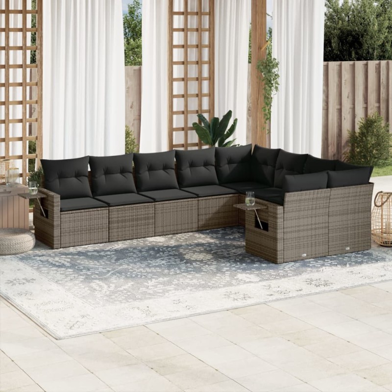 vidaXL Set de muebles de jardín 9 pzas y cojines ratán sintético gris vidaXL Set de muebles de jardín 9 pzas y cojines ratán sintético gris