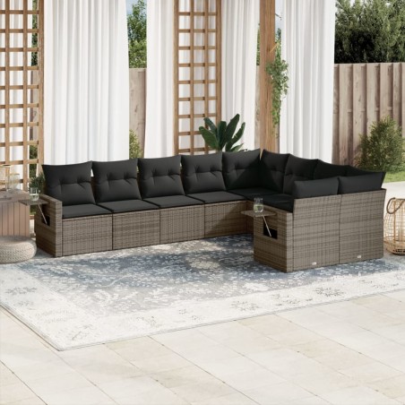 vidaXL Set de muebles de jardín 9 pzas y cojines ratán sintético gris