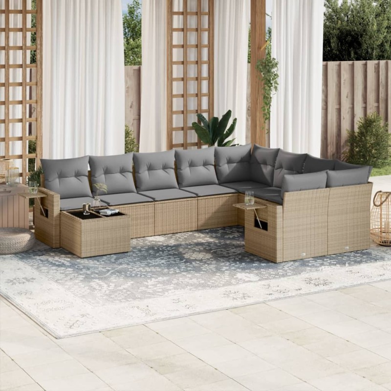 vidaXL Juego de sofás jardín con cojines beige 10 pzas ratán sintético vidaXL Juego de sofás jardín con cojines beige 10 pzas ratán sintético
