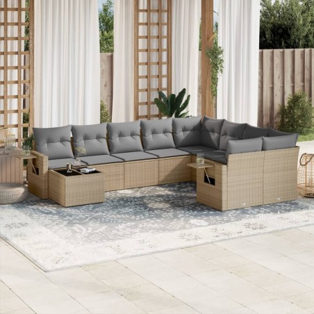 vidaXL Juego de sofás jardín con cojines beige 10 pzas ratán sintético