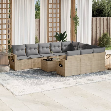vidaXL Set de sofás de jardín 11pzas con cojines ratán sintético beige