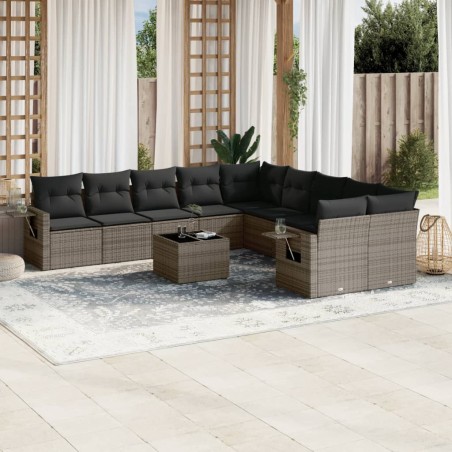 vidaXL Set de sofás de jardín 11 pzas y cojines ratán sintético gris