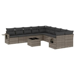 vidaXL Set de sofás de jardín 11 pzas y cojines ratán sintético gris