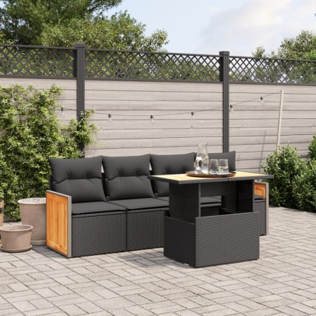 vidaXL Set de muebles de jardín 5 pzas y cojines ratán sintético negro