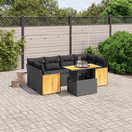 vidaXL Set de comedor de jardín 7 pzas y cojines ratán sintético negro