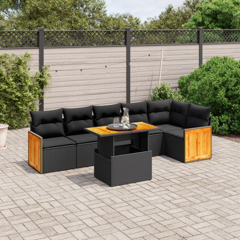 vidaXL Set de comedor de jardín 7 pzas y cojines ratán sintético negro vidaXL Set de comedor de jardín 7 pzas y cojines ratán sintético negro