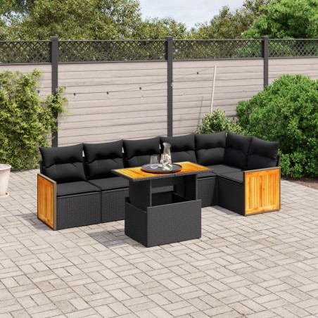 vidaXL Set de comedor de jardín 7 pzas y cojines ratán sintético negro