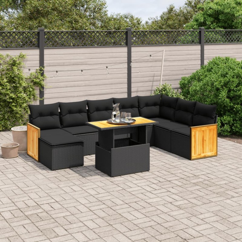 vidaXL Set de sofás de jardín 8 piezas y cojines ratán sintético negro vidaXL Set de sofás de jardín 8 piezas y cojines ratán sintético negro