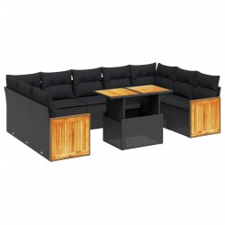 vidaXL Set de sofás de jardín 10 pzas cojines ratán sintético negro