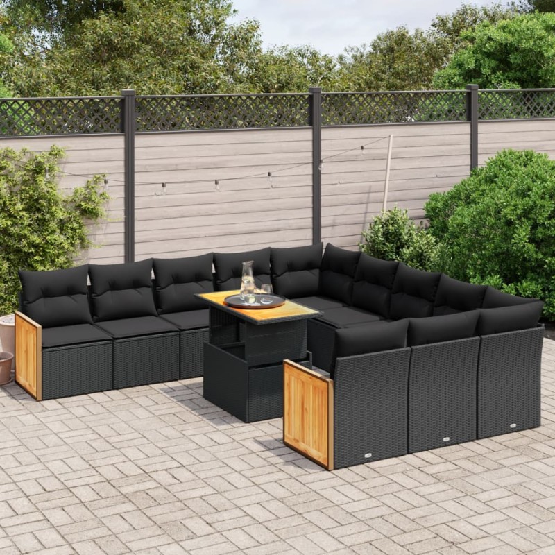 vidaXL Set de sofás de jardín 11 pzas y cojines ratán sintético negro vidaXL Set de sofás de jardín 11 pzas y cojines ratán sintético negro