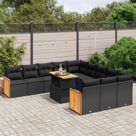 vidaXL Set de sofás de jardín 11 pzas y cojines ratán sintético negro