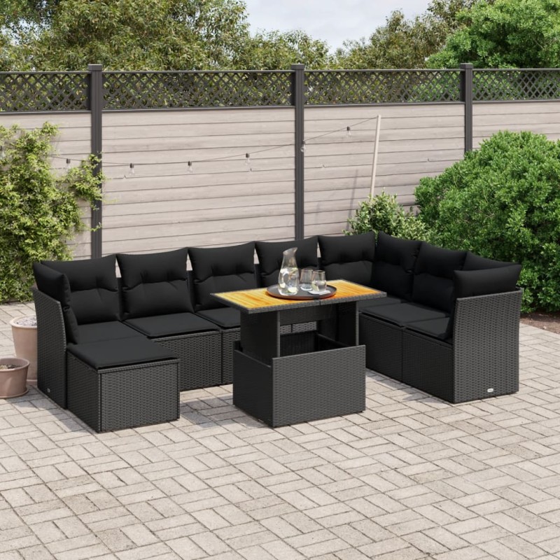 vidaXL Set de sofás de jardín 8 piezas y cojines ratán sintético negro vidaXL Set de sofás de jardín 8 piezas y cojines ratán sintético negro
