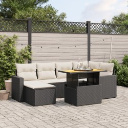 vidaXL Set de comedor de jardín 7 pzas y cojines ratán sintético negro