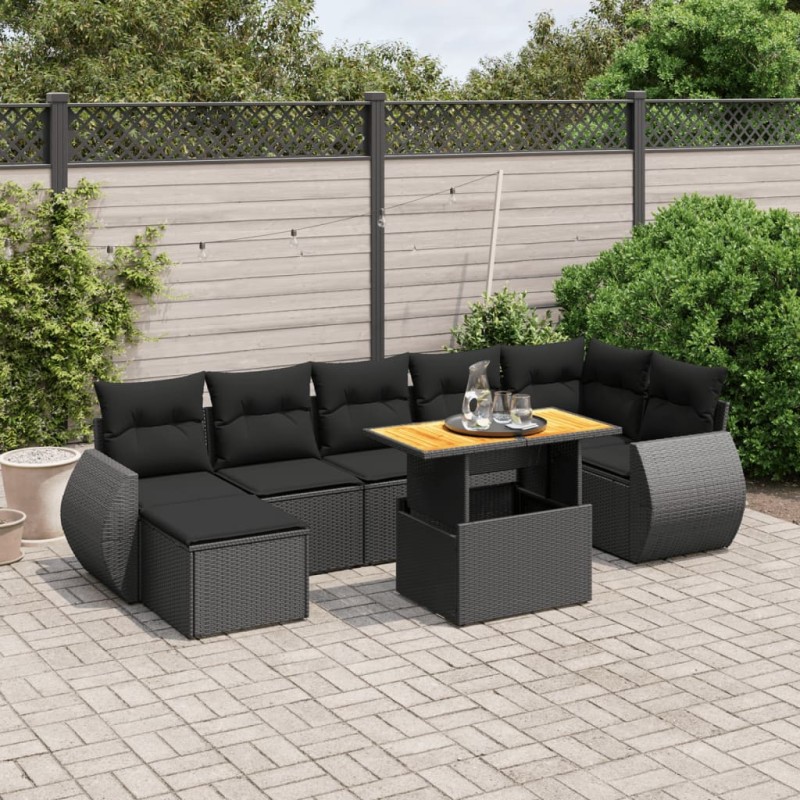 vidaXL Set de sofás de jardín 8 piezas y cojines ratán sintético negro vidaXL Set de sofás de jardín 8 piezas y cojines ratán sintético negro