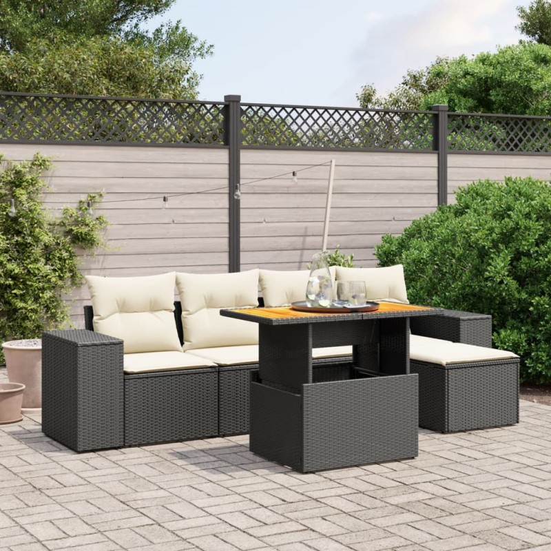 vidaXL Set de sofás de jardín 6 piezas y cojines ratán sintético negro vidaXL Set de sofás de jardín 6 piezas y cojines ratán sintético negro