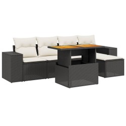 vidaXL Set de sofás de jardín 6 piezas y cojines ratán sintético negro