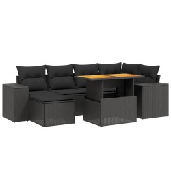 vidaXL Set de comedor de jardín 7 pzas y cojines ratán sintético negro