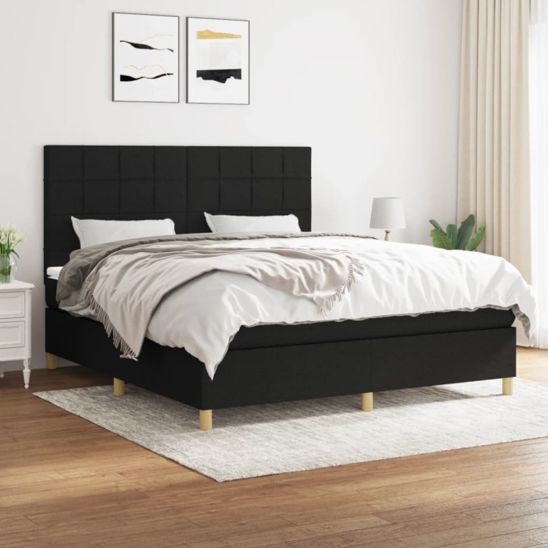 vidaXL Cama box spring con colchón tela negro 180x200 cm vidaXL Cama box spring con colchón tela negro 180x200 cm