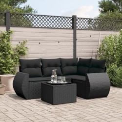 vidaXL Set de muebles de jardín 5 pzas y cojines ratán sintético negro