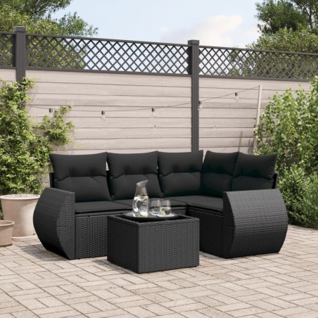 vidaXL Set de muebles de jardín 5 pzas y cojines ratán sintético negro