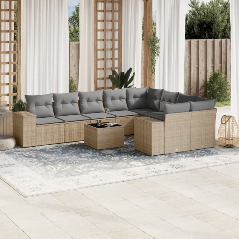 vidaXL Juego de sofás jardín con cojines beige 10 pzas ratán sintético vidaXL Juego de sofás jardín con cojines beige 10 pzas ratán sintético