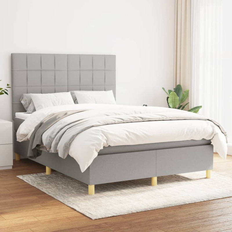 vidaXL Cama box spring con colchón tela gris claro 140x190 cm vidaXL Cama box spring con colchón tela gris claro 140x190 cm
