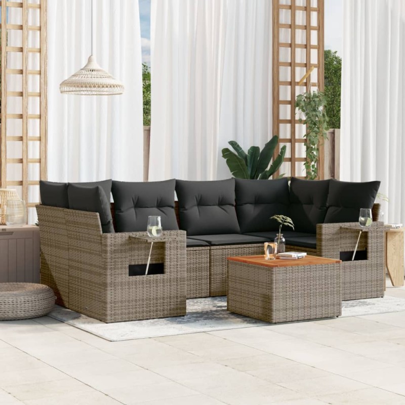 vidaXL Set de sofás de jardín 7 piezas con cojines ratán PE gris vidaXL Set de sofás de jardín 7 piezas con cojines ratán PE gris