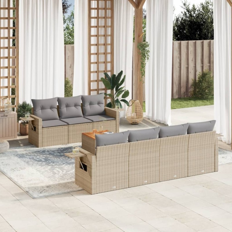 vidaXL Juego de sofás de jardín con cojines beige 8 pzas ratán PE vidaXL Juego de sofás de jardín con cojines beige 8 pzas ratán PE