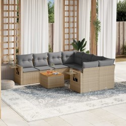 vidaXL Set de sofás de jardín 9 pzas con cojines ratán sintético beige