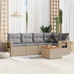 vidaXL Juego de sofás jardín con cojines 6 pzas ratán sintético beige