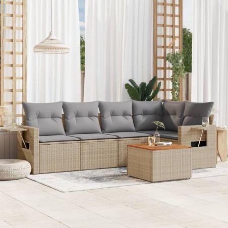 vidaXL Juego de sofás jardín con cojines 6 pzas ratán sintético beige