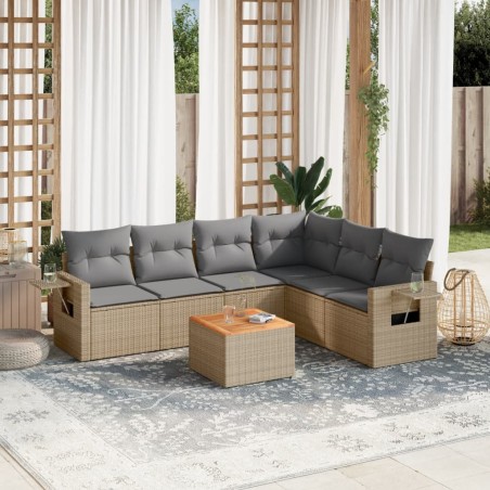 vidaXL Set sofás de jardín 7 piezas y cojines ratán sintético beige